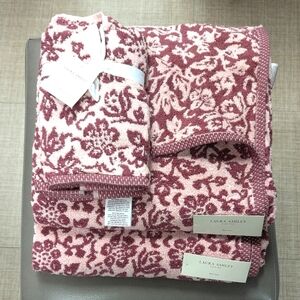 4pc Laura Ashley Mauve/Pink Reversible Floral Bath & Hand Towel Set